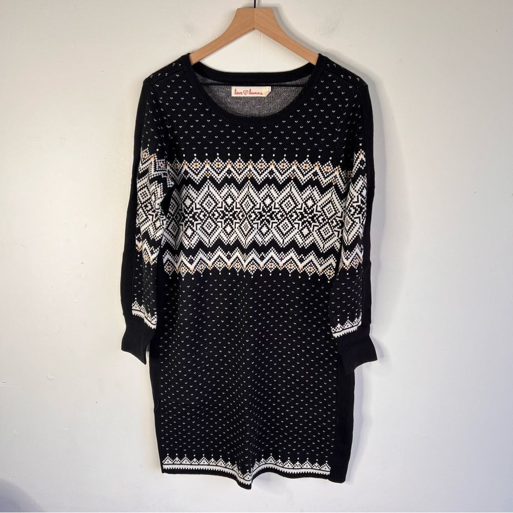 Love Hanna Andersson Fair Isle Cotton & Cashmere Sweater Dress Black & White L